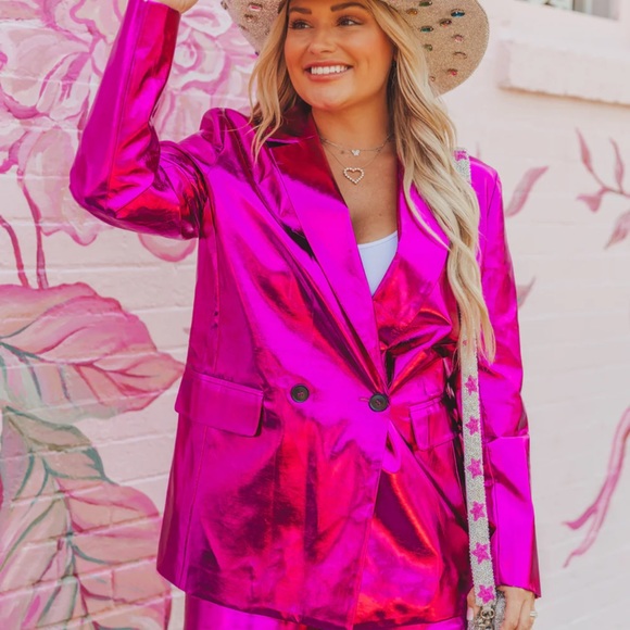 Buddy Love Jackets & Blazers - BuddyLove Avery Hot Pink Metallic Blazer